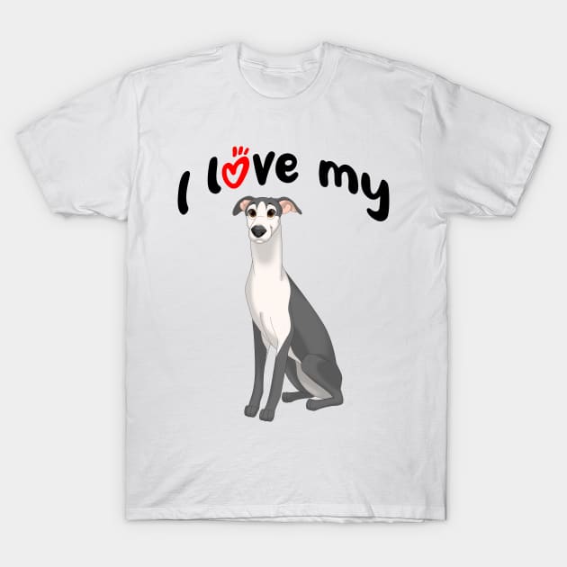 I Love My Black & White Whippet Dog T-Shirt by millersye